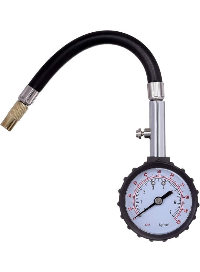 Tire Gauge Heavy Duty Air Pressure With Flexible Hose - Black