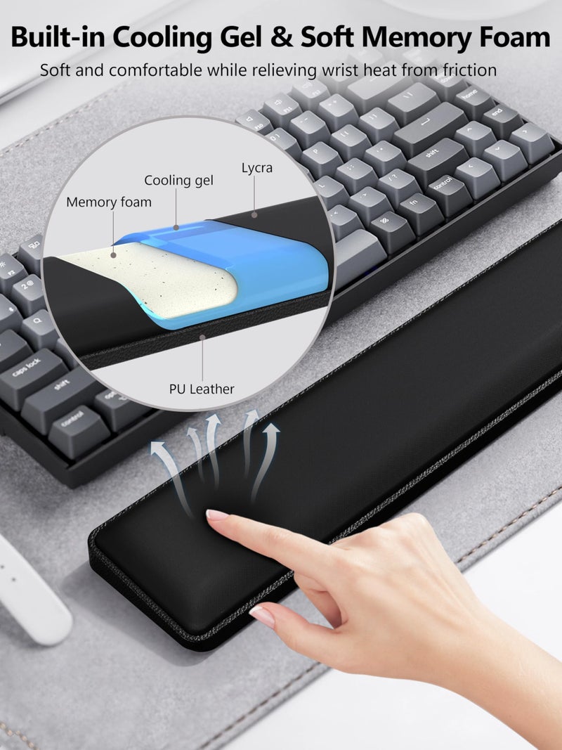 TopMade Keyboard Wrist Rest, Cooling Gel & Upgrade Soft Memory Foam Design Wrist Support for Keyboard, Full-Size Keyboard Hand Rest Pad, Ergonomic Palm Rest for for Long Hours of Work, Gaming, Black - Image 3