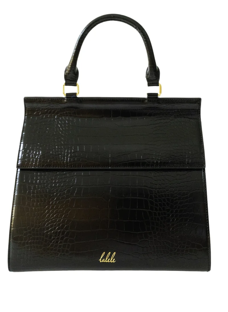 Lalele Large Lunchbag - Black Crocodile