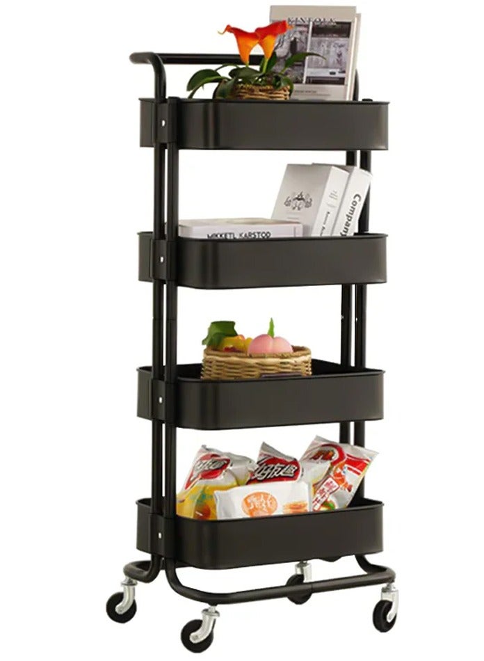 DubaiGallery 4-Tier Rolling Utility Storage Stand Movable Rolling Cart Large Capacity Storage Holder Craft Cart Multipurpose Organizer Shelf With Handles And Lockable Wheels for Kitchen,Bathroom,Living Room - Image 1