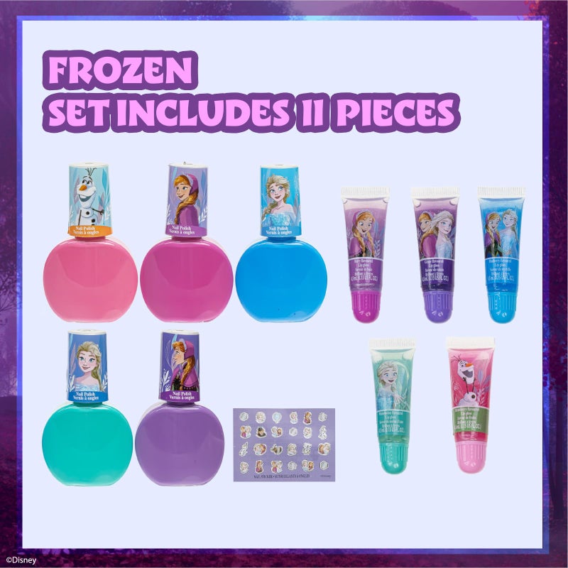 TOWNLEY GIRL Disney Frozen 2 - Townley Girl Super Sparkly Cosmetic Makeup Set for Girls with Lip Gloss Nail Polish Nail Stickers - 11 Pcs|Perfect for Parties Sleepovers Makeovers| Birthday Gift for Girls 3 Yrs+ - Image 2