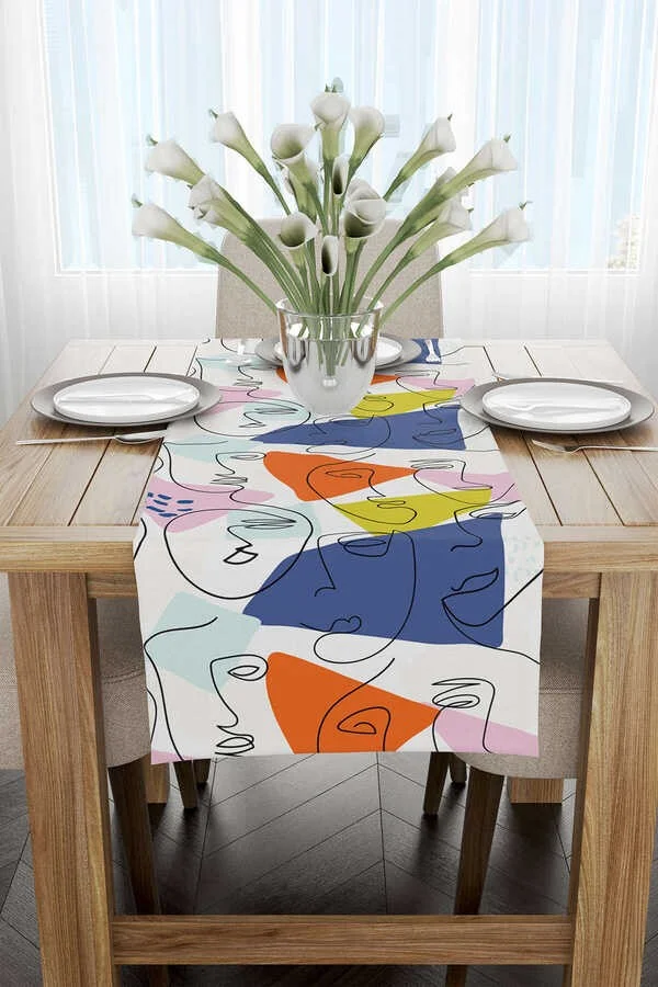 Cango Home White Multicolor Modern Silhouette Patterned Digital Printed Runner CGH1097-RN