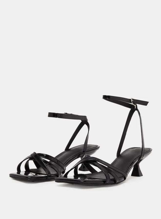 Styli Black Embellished Strappy Kitten Heel Sandals