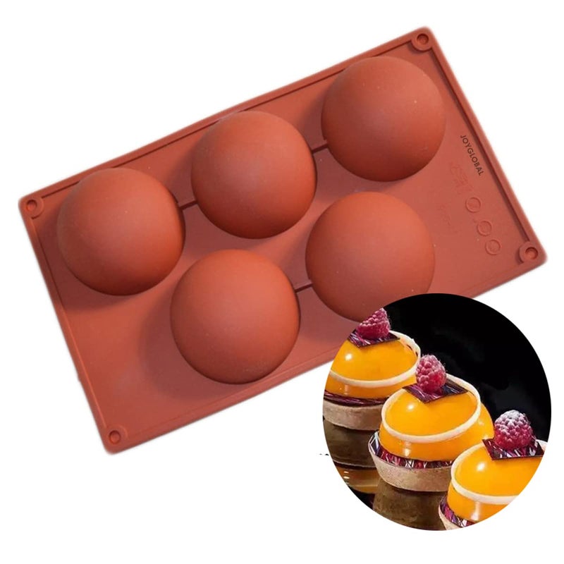 JoyGlobal Silicone 5Cavity Half Circle Half Sphere Half Round Baking Mould Cake Baking Chocolate Desserts Ice Cream Bombes Soap Mould Multicolor - Image 1
