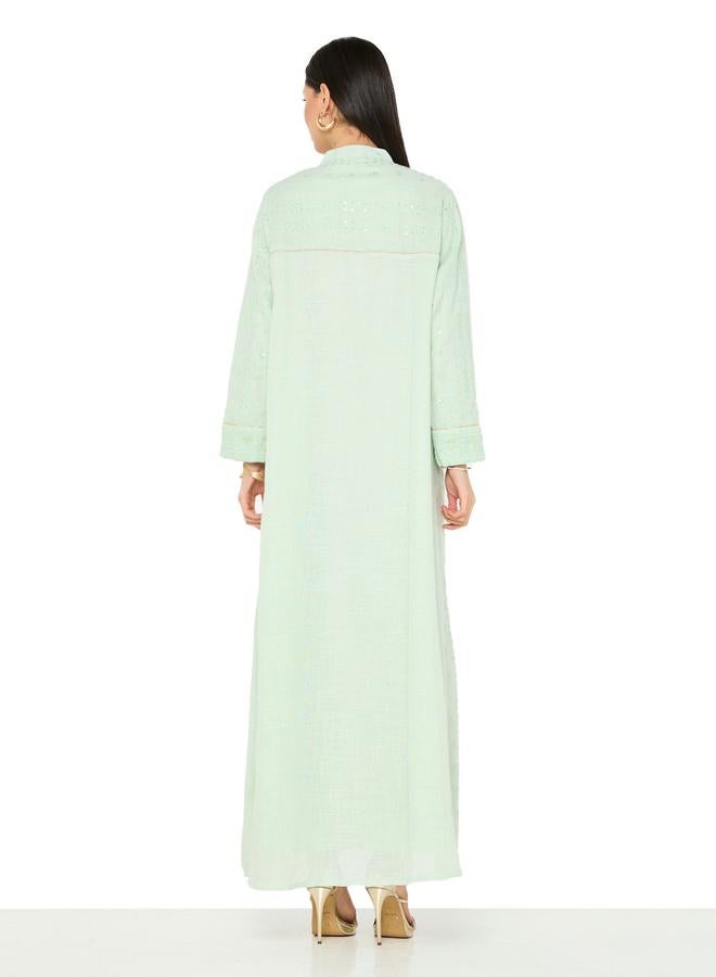 Thouq Green A-Line Maxi Jalabiya with Embroidery - Image 3