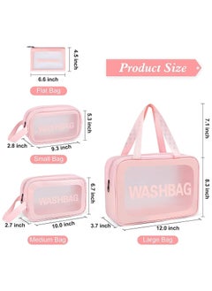 XiuWoo Travel Cosmetic Makeup Bags for Women, 4Pcs Different Size Travel Clear Makeup Bags with Handle, Large Capacity Translucent Waterproof Travel Cosmetic Bags for Women Travel and Bathroom (Pink)  - Image 3