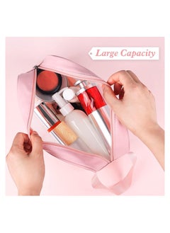 XiuWoo Travel Cosmetic Makeup Bags for Women, 4Pcs Different Size Travel Clear Makeup Bags with Handle, Large Capacity Translucent Waterproof Travel Cosmetic Bags for Women Travel and Bathroom (Pink)  - Image 4