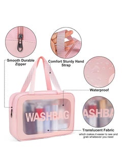 XiuWoo Travel Cosmetic Makeup Bags for Women, 4Pcs Different Size Travel Clear Makeup Bags with Handle, Large Capacity Translucent Waterproof Travel Cosmetic Bags for Women Travel and Bathroom (Pink)  - Image 5