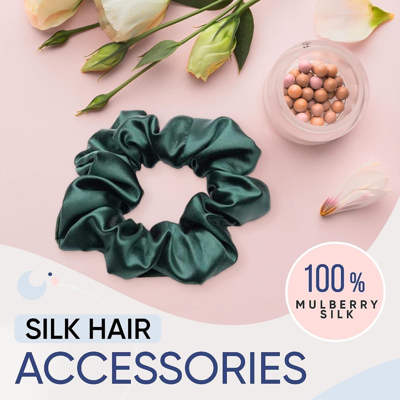 BLISSY Silk Scrunchies (3 Pack) - 100% Pure Mulberry 22 Momme 6A High-Grade Fibers Scrunchie for Straight & Curly Hair (Emerald, Regular) - Image 2