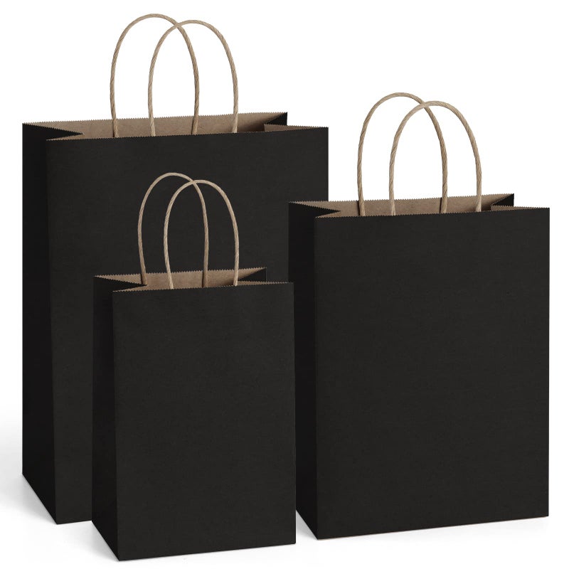 BagDream Kraft Paper Bags 5x3x8 8x425x10 10x5x13  25 Pcs Each Gift Bags With Handles Craft Merchandise Sacks  100 Recycled Paper Black