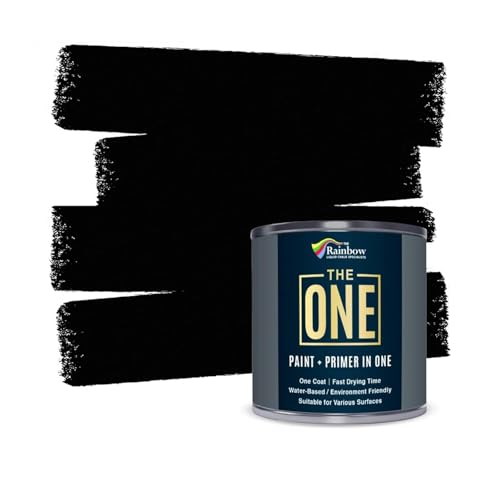 THE ONE الطلاء والبريمر الشامل THE ONE - أسود غير لامع، 84.5 أونصة سائلة/2.5 لتر | تركيبة طبقة واحدة | تزيين داخلي وخارجي سهل لجدران وأرضيات وأثاث المنزل والحديقة | قائم على الماء ومنخفض المركبات العضوية المتطايرة - Image 1