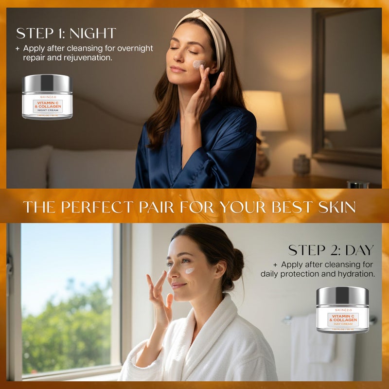 Skin 2.0 Vitamin C & Collagen Face Moisturizer â€“ Anti Aging Day & Night Cream for Smooth & Radiant Skin, Firms & Restores Dull Complexion â€“ Dermatologist Tested, Korean Skin Care Set, Vegan â€“ Duo Pack - Image 5