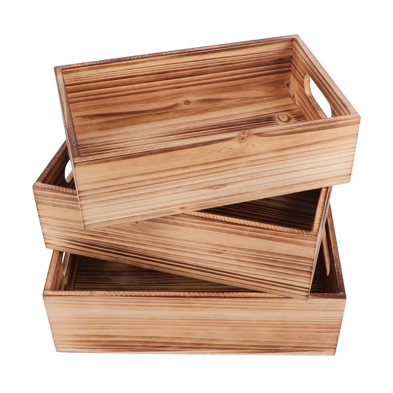 PHOENANCEE Wood Crates For Display,Rustic Crate Storage Decorative Boxes Set of 3,Wooden Nesting Box with Handles Farmhouse Container Basket Bin Home Decoration,Solid Pine,L+M+S - Image 1