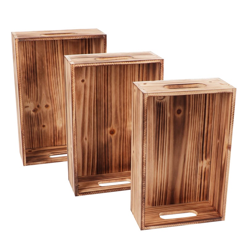 PHOENANCEE Wood Crates For Display,Rustic Crate Storage Decorative Boxes Set of 3,Wooden Nesting Box with Handles Farmhouse Container Basket Bin Home Decoration,Solid Pine,L+M+S - Image 5
