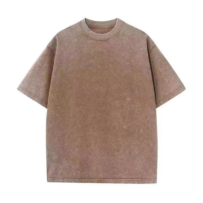 Washed Old Heavy Cotton Short-Sleeved T-Shirt Men'S Loose Hong Kong Style Ins Half-Sleeved Summer Trendy Half-Sleeved T-Shirt Trendy Brand - Image 1