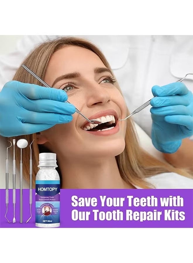 HOMTOPY منتج استبدال الأسنان المؤقت، بدائل الأسنان القابلة للتشكيل، حشوة تجويف الأسنان، كرات الأسنان المؤقتة مع 4 أدوات أسنان، إصلاح الأسنان المفقودة أو المكسورة، ابتسامة فورية وواثقة - Image 1