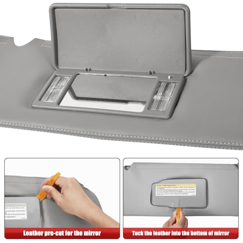 KBH Car Sun Visor Cover for Chevy Tahoe Suburban & GMC Yukon 1995 1996 1997 1998 1999, Left and Right Side Sunvisor Covering, Vinyl Leather Trim, Anti-Scratch, Gray - Image 4