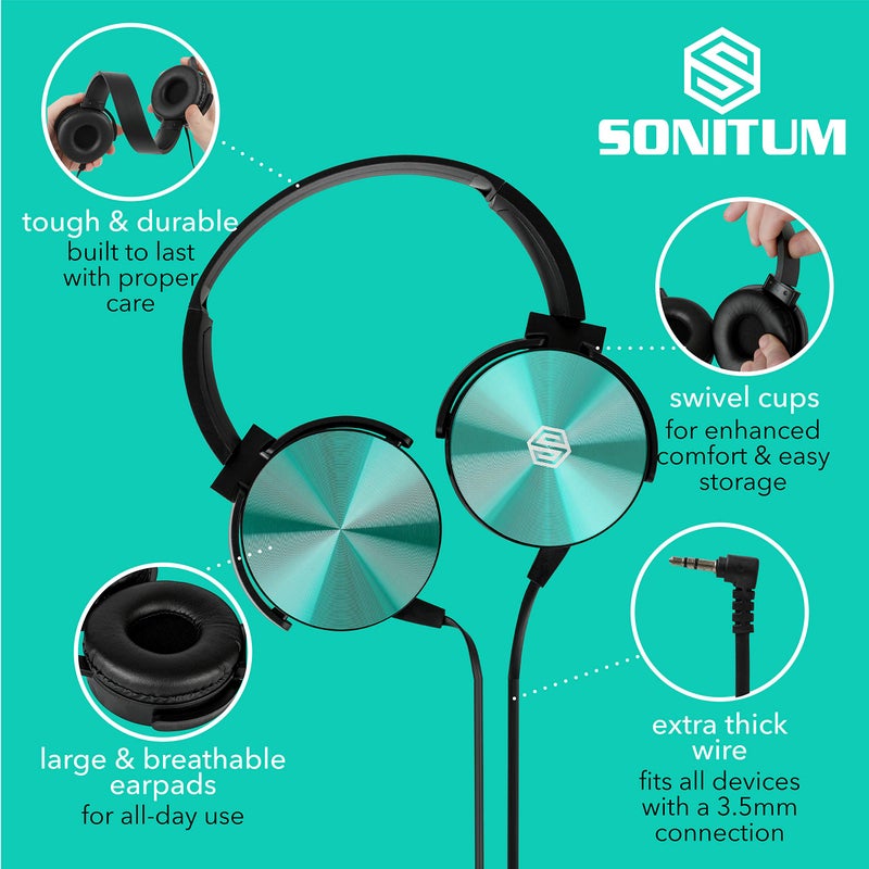 Sonitum Classroom Headphones Bulk 5 Pack, Student On Ear Color Varieties, Comfy Swivel Earphones for Library, School, Airplane, Kids, for Online Learning and Travel, Noise Stereo Sound 3.5mm Jack (Black) - Image 2