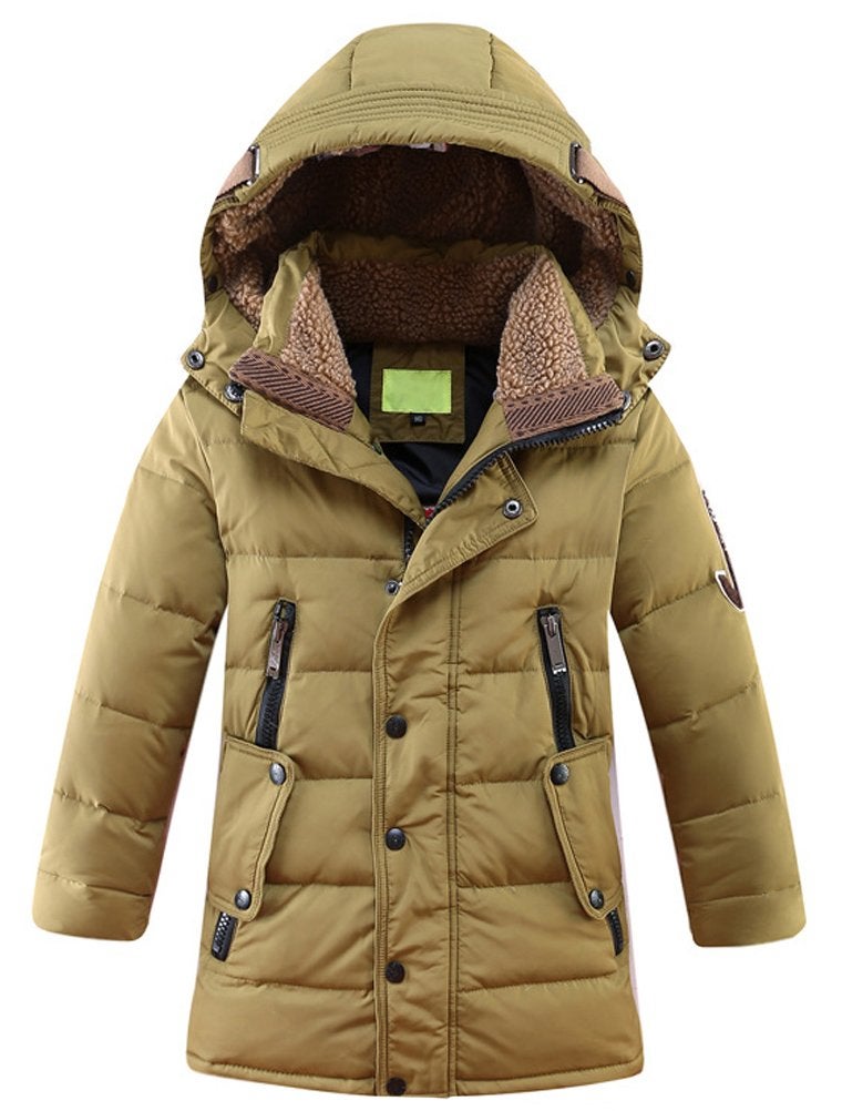 Mallimoda Big Boy's Hooded Bubble Jacket Heavyweight Solid Puffer Coat Style 1 Kaki 5-6 Years - Image 1