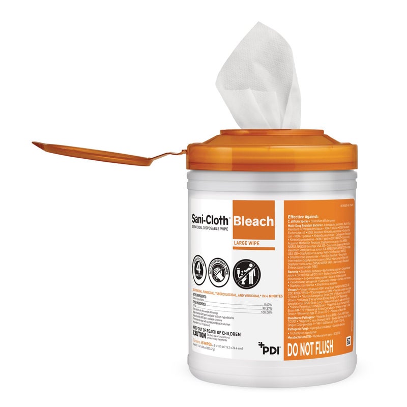 PDI Sani-Cloth Bleach Disposable Wipe, Hospital-Grade Surface Disinfecting Wipes for Healthcare and Bathroom, Large Wipe, 6" x 10.5", 75 Wipes per Canister - Image 3