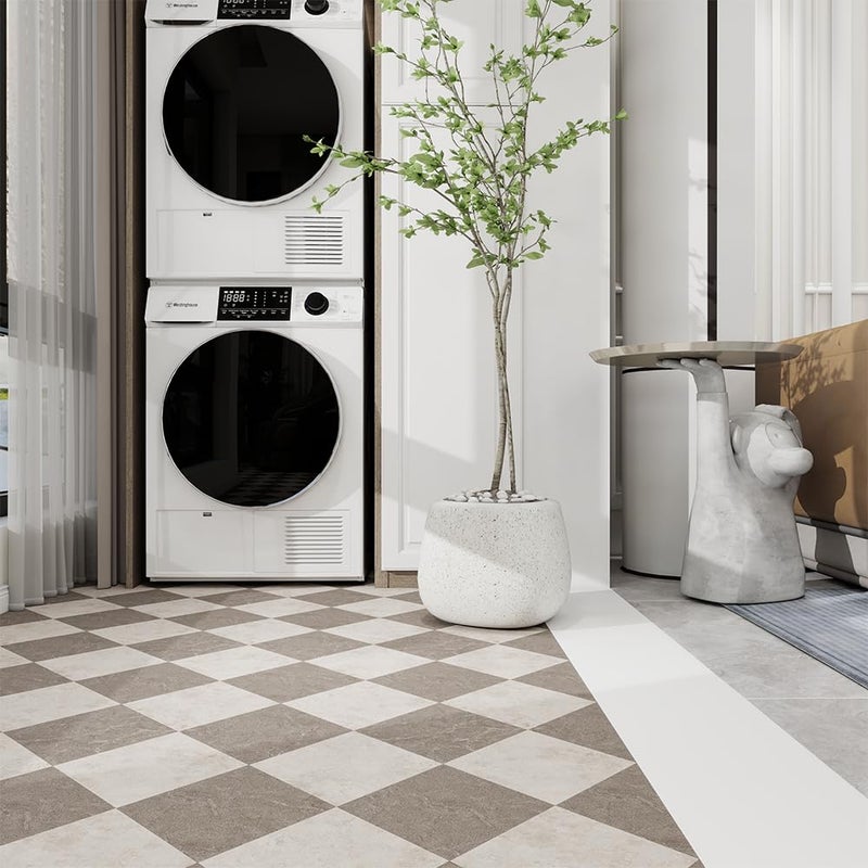 auxua Caramelâ€Œ Vinyl Checked Flooring Roll â€“ Small Size (15.7â€ x 6.56ft) for 8.61 sq.ft Coverage, Seamless Grain Match, Hassle-Free Peel & Stick Tile Application, Ideal for Kitchens & Bathrooms - Image 2