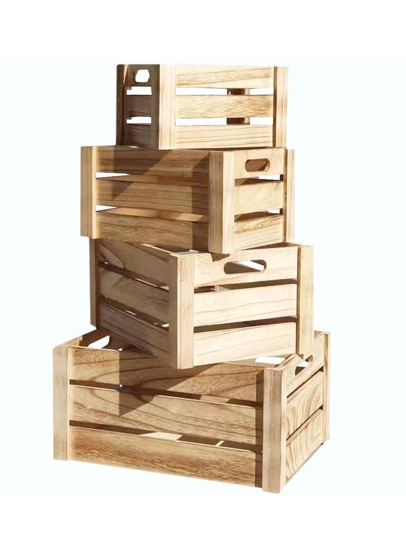 Generic - FFD Wooden Storage Box with Handles Wood Boxes Rustic Farmhouse Style For Storage and Display Decorative Wooden Crates For Home Set of Four - Image 1