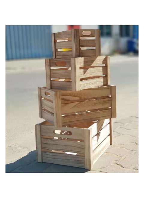 FFD Wooden Storage Box with Handles Wood Boxes Rustic Farmhouse Style For Storage and Display Decorative Wooden Crates For Home Set of Four