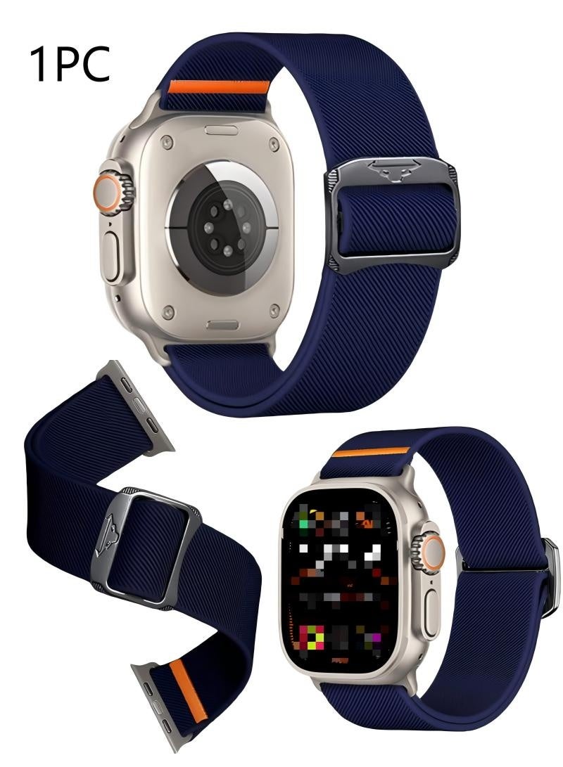 حزام مضفر مرن من النايلون الناعم، سوار ساعة ذكية لساعة Apple Watch Ultra 2، سلسلة Apple Watch Series 10/9/8/7/6/5/4/3 أزرق، 38/40/41/42 مم - Image 1