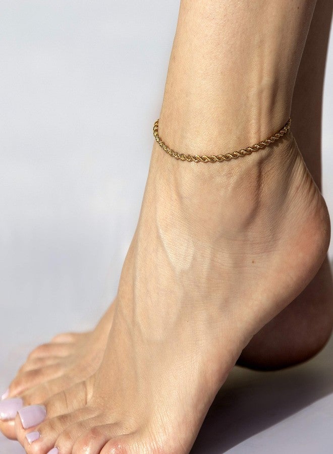 LIFETIME JEWELRY 3mm Rope Chain Anklet for Women & Men 24k Gold Plated Bracelet (Gold, 10) - Image 2
