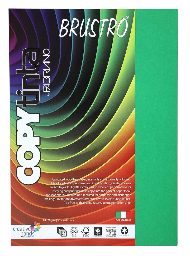 Copytinta Coloured Craft Paper A4 Size, 80 GSM, (60 sheets), Bright Green Shade (VERDE) | Ideal for photocopies, laser, prints, fax, dividers, covers, collages, craft, school, office