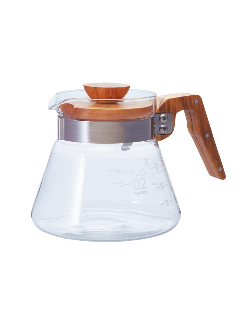 هاريو وعاء القهوة الزجاجي من خشب الزيتون V60 02، سعة 600 مل  - Image 1