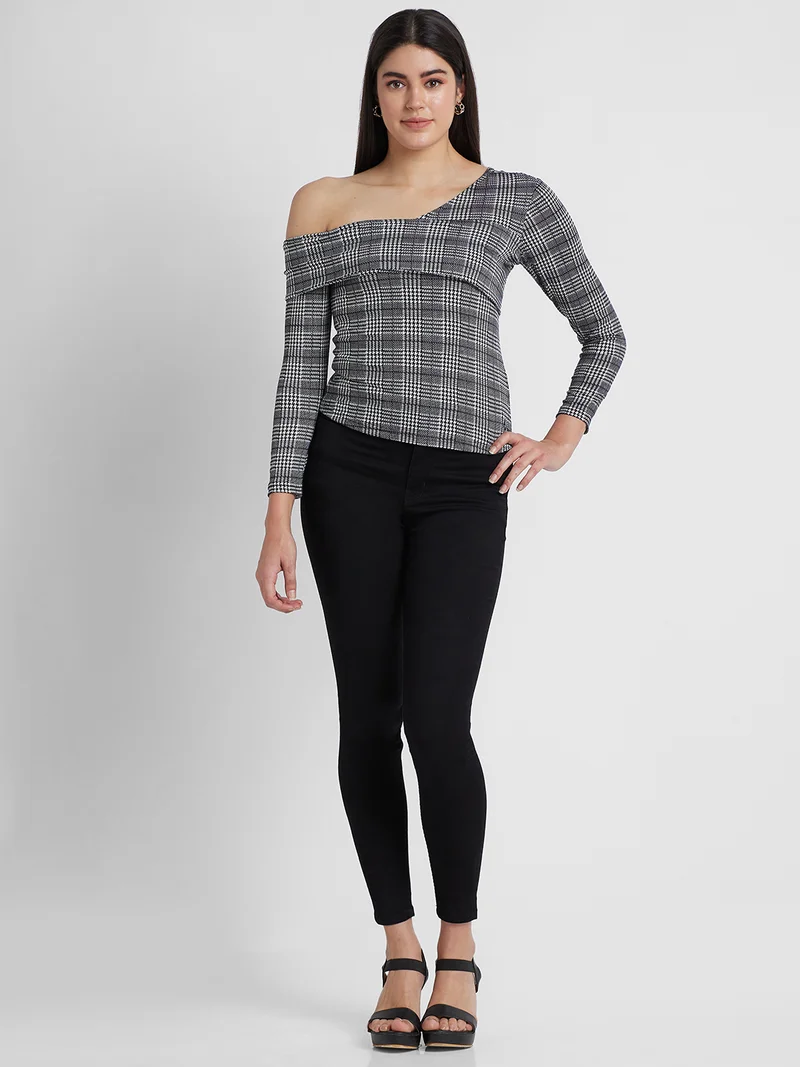 globus Globus Women Checked One Shoulder Regular Top