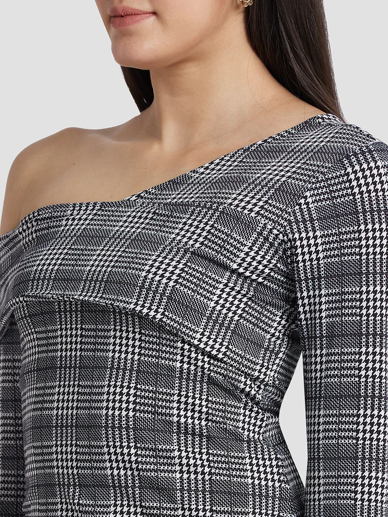 globus Globus Women Checked One Shoulder Regular Top