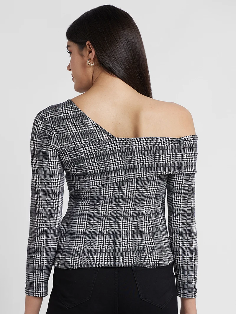 globus Globus Women Checked One Shoulder Regular Top