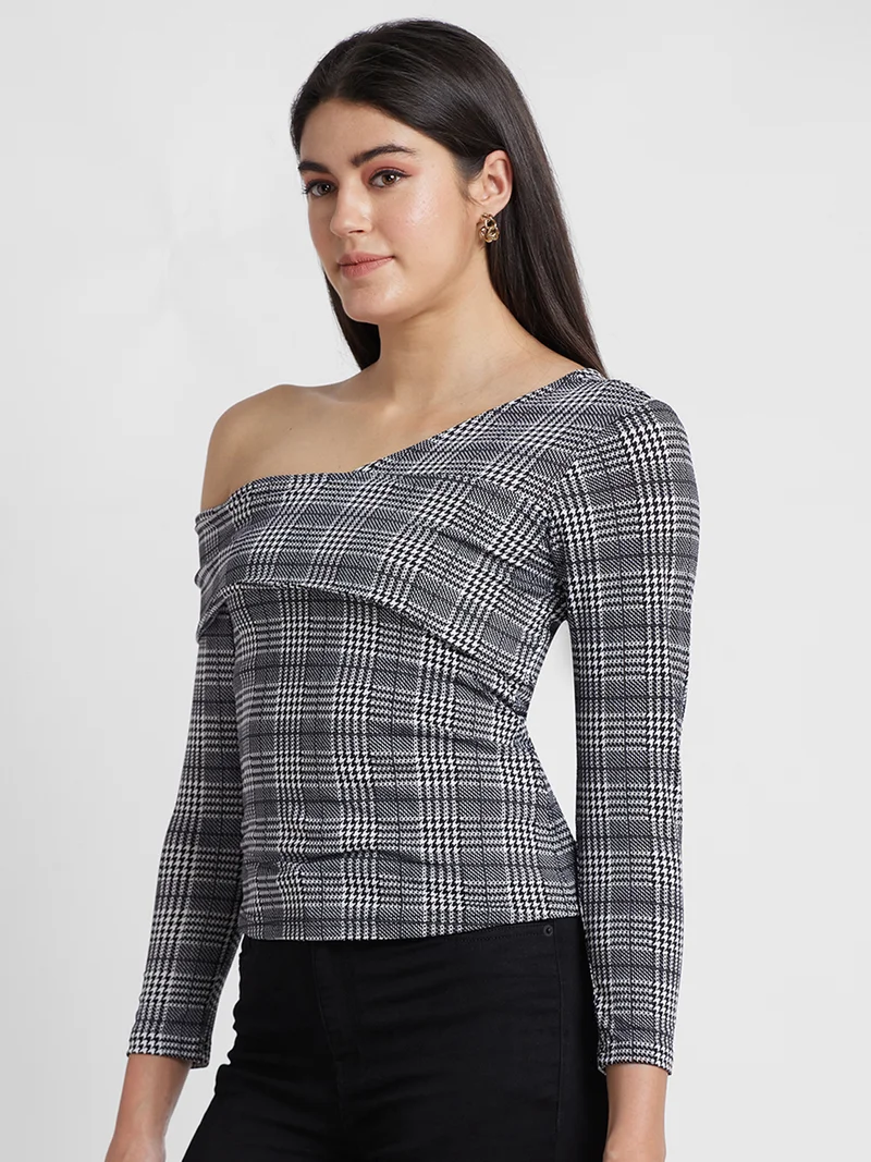 globus Globus Women Checked One Shoulder Regular Top