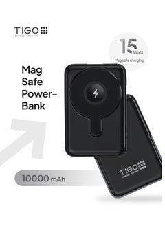 T I G O Magsafe Power Bank 10000mAh Wireless Portable Charger Fast Charging with Display, Mobile Phone PD 20W Wired Charging, iPhone Magsafe Charger Battery Pack for iPhone 12-16 Series, Samsung Black  - Image 1