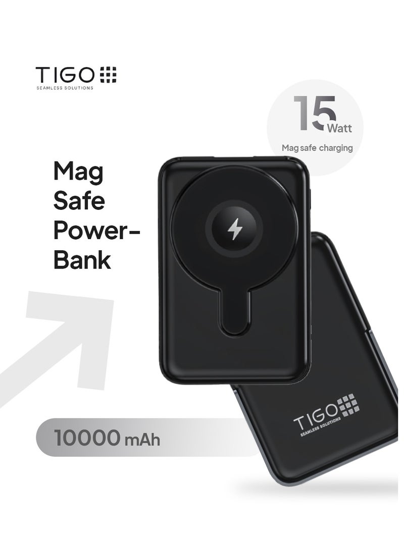 T I G O 10000mAh Magsafe Power Bank Wireless Portable Charger Fast Charging with Display, Mobile Phone PD 20W Wired Charging, iPhone Magsafe Charger Battery Pack for iPhone 12-16 Series, Samsung Black  - Image 1