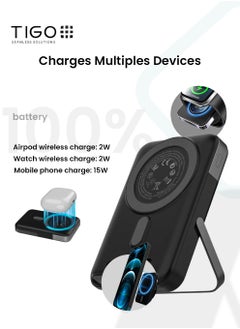 T I G O Magsafe Power Bank 10000mAh Wireless Portable Charger Fast Charging with Display, Mobile Phone PD 20W Wired Charging, iPhone Magsafe Charger Battery Pack for iPhone 12-16 Series, Samsung Black  - Image 3