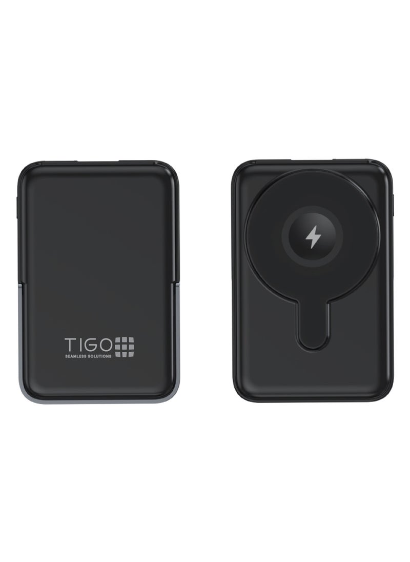 T I G O 10000mAh Magsafe Power Bank Wireless Portable Charger Fast Charging with Display, Mobile Phone PD 20W Wired Charging, iPhone Magsafe Charger Battery Pack for iPhone 12-16 Series, Samsung Black  - Image 5