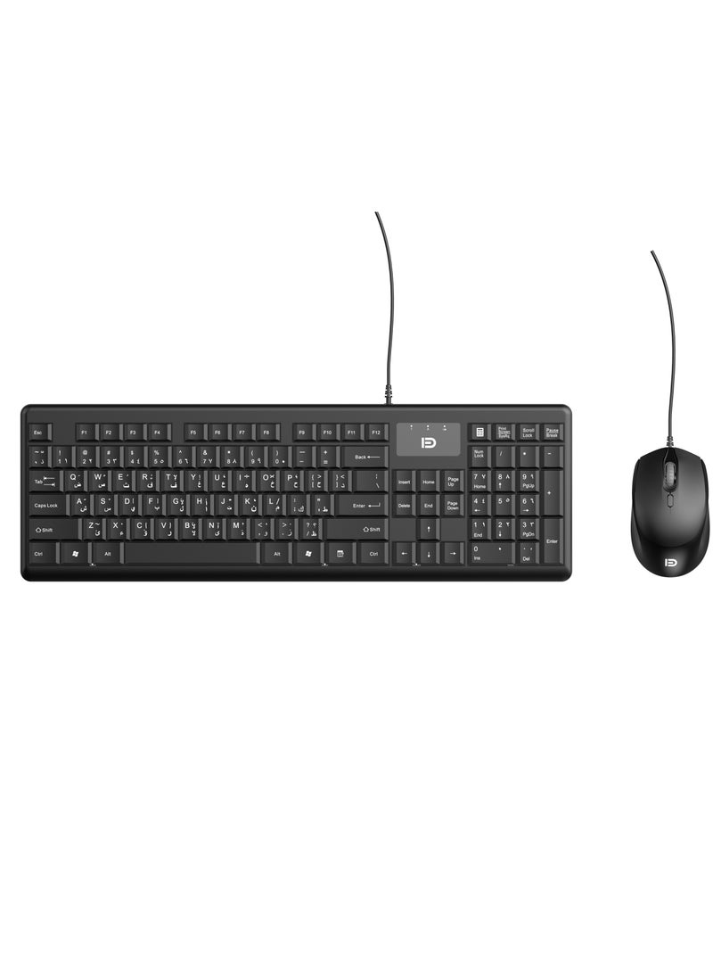فد Keyboard & Mouse Combo FD-1600P – USB Wired, Arabic/English Flat Keys, Waterproof - Image 1