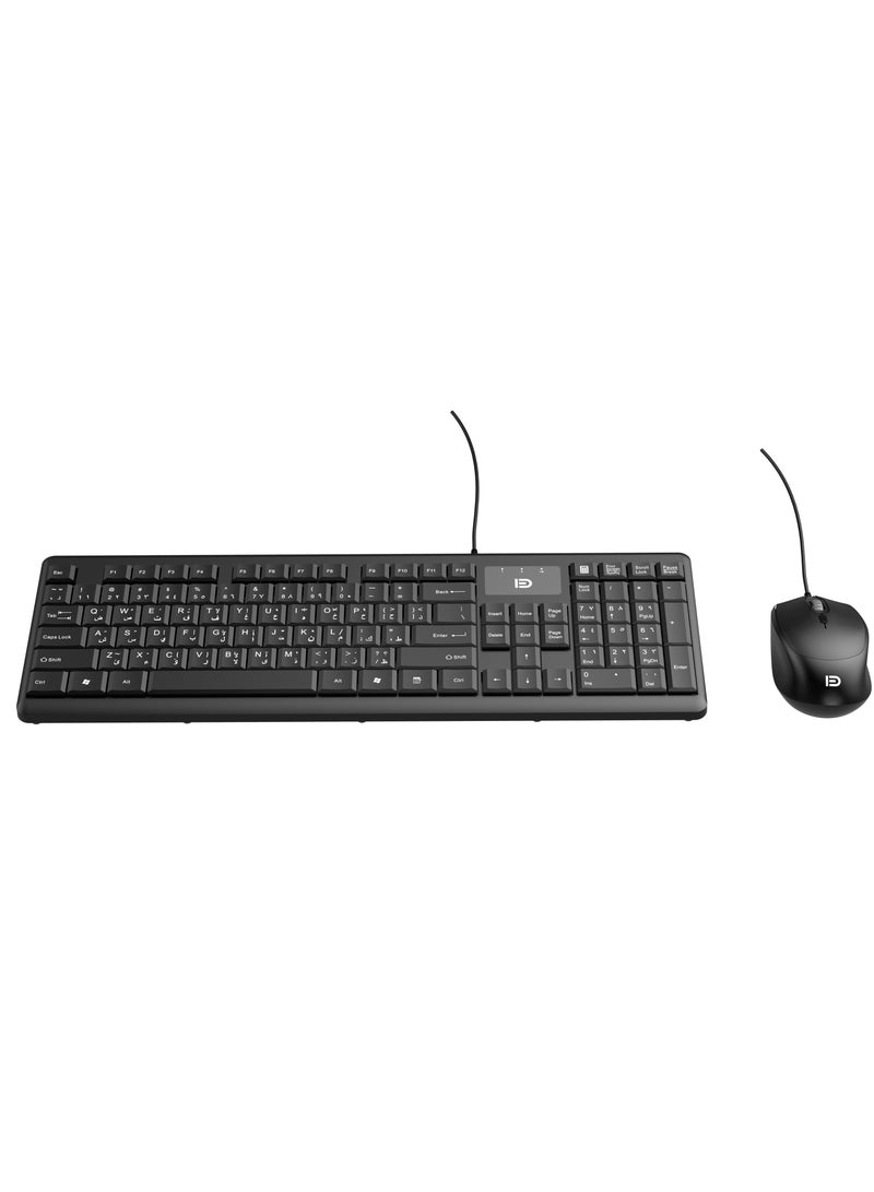 فد Keyboard & Mouse Combo FD-1600P – USB Wired, Arabic/English Flat Keys, Waterproof - Image 2