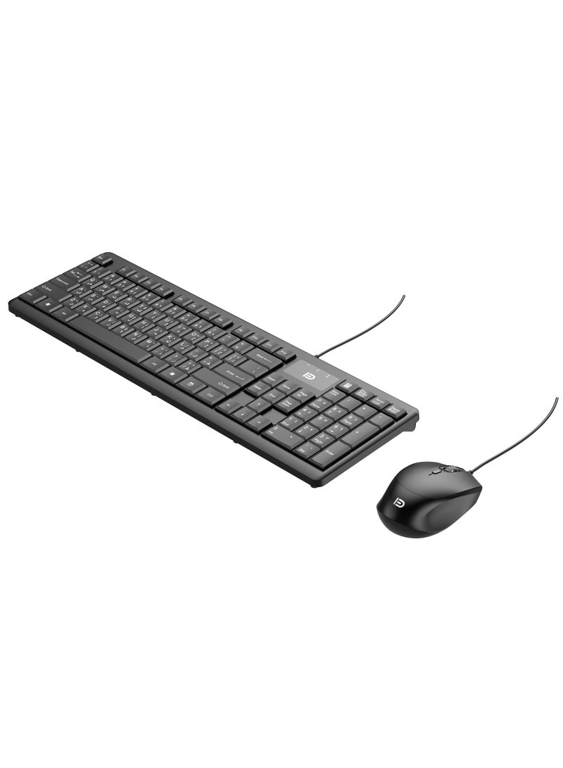 فد Keyboard & Mouse Combo FD-1600P – USB Wired, Arabic/English Flat Keys, Waterproof - Image 3