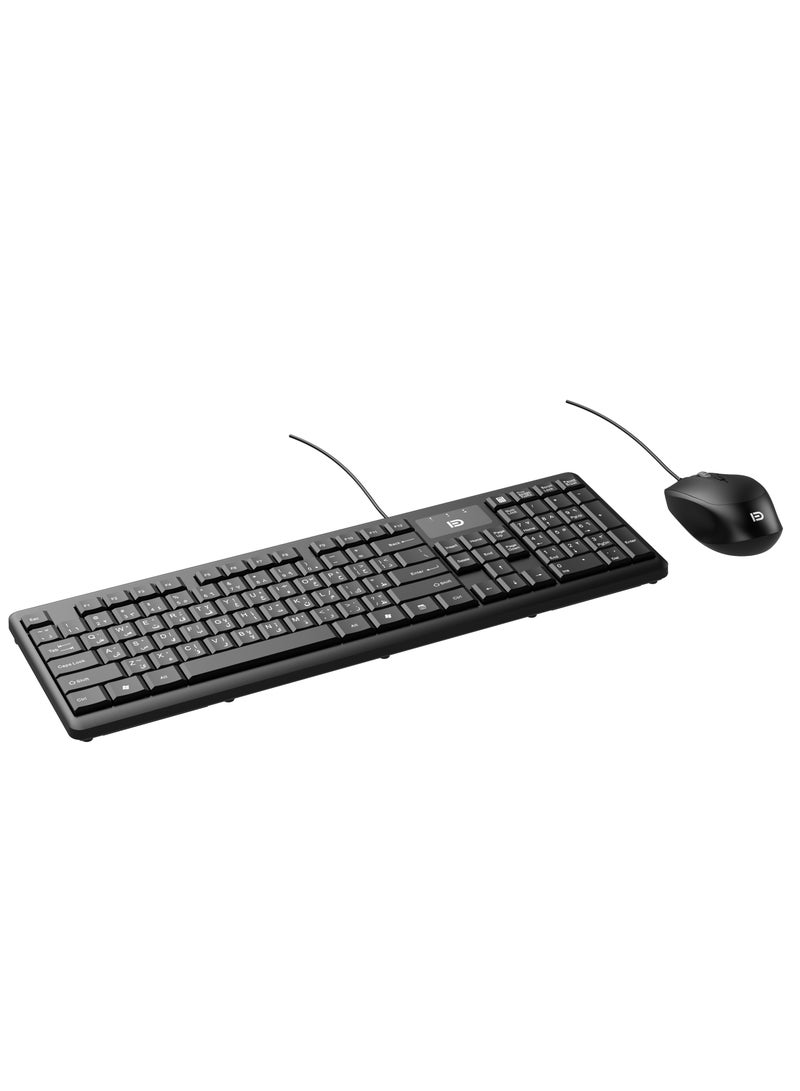 فد Keyboard & Mouse Combo FD-1600P – USB Wired, Arabic/English Flat Keys, Waterproof - Image 4
