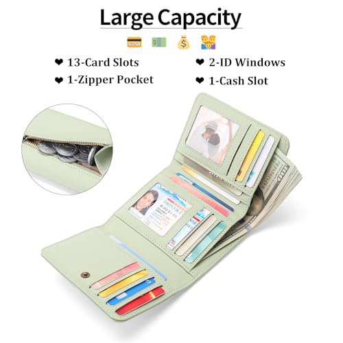 GAEKEAO Small Wallets for Women Leather RFID Blocking Trifold Ladies Wallets Credit Card Holder with Zipper Coin Pocket - Image 2
