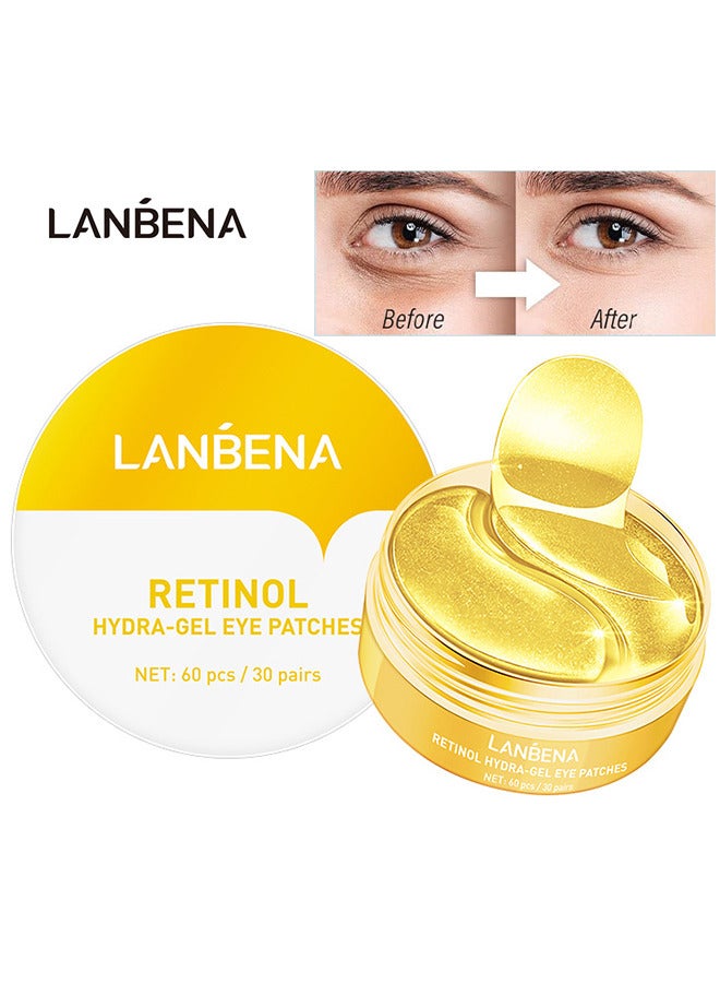LANBENA Retinol Hydra-Gel Eye Patches, Gold Under Eye Mask Retinol And Collagen, Under Eye Mask For Face Care, Eye Masks For Dark Circles And Puffiness, Under Eye Masks For Beauty And  Personal Care 30 Pairs - Image 1