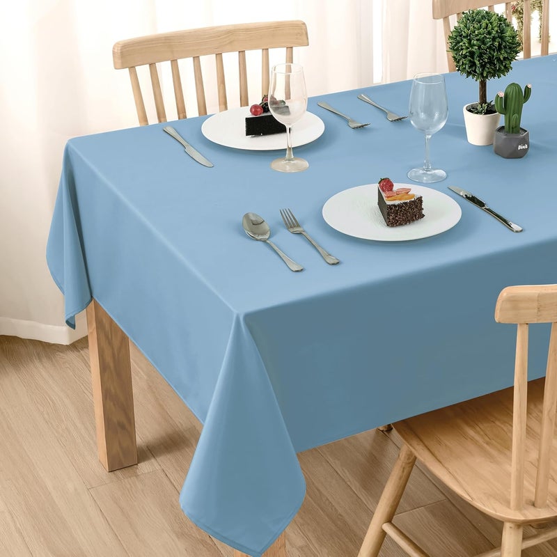 DWCN Haze Blue Tablecloth, Washable, Rectangular, 140 x 280 cm, 0utdoor Weatherproof Polyester Fabric, Waterproof Tablecloth, Oilcloth Tablecloth, Stain Protection for Dining Room, Garden, Party - Image 1