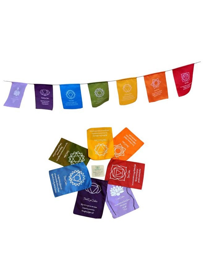 Hands Of Tibet Large Seven Chakra Prayer Flags Banner Wall Hanging - Image 1