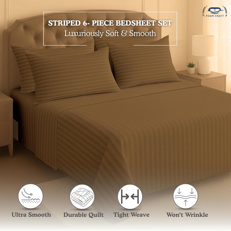 FOAM CRAFT Hotel Quality 6-Piece Stripe Bed Sheet Set - Brown, King - Image 3