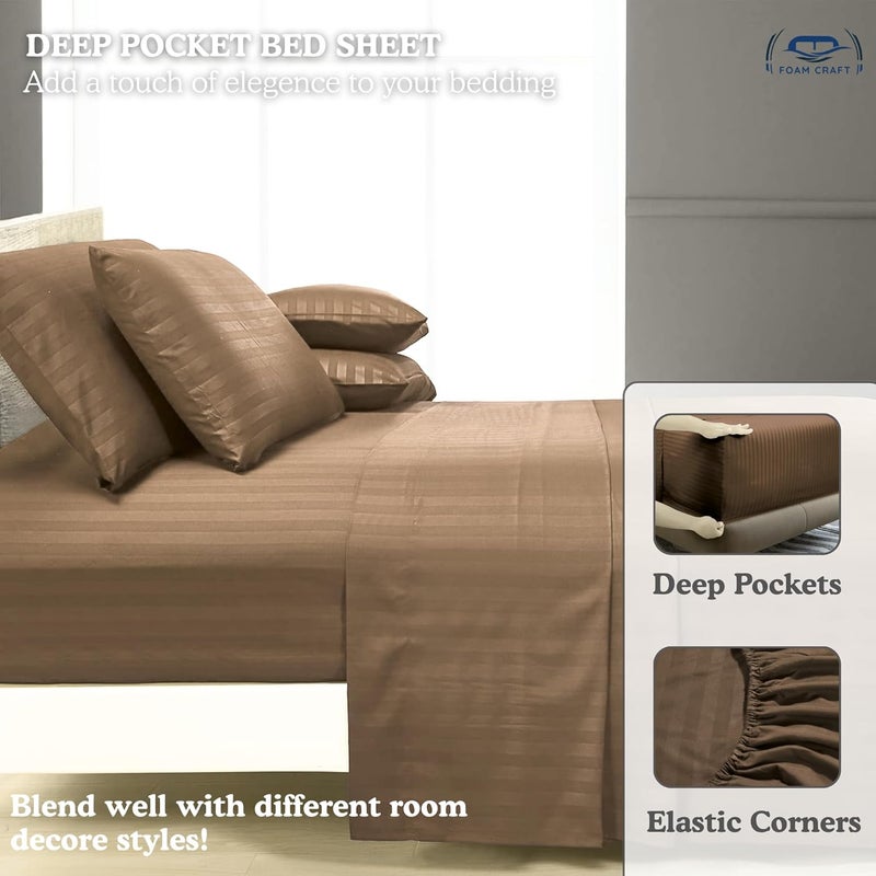 FOAM CRAFT Hotel Quality 6-Piece Stripe Bed Sheet Set - Brown, King - Image 5