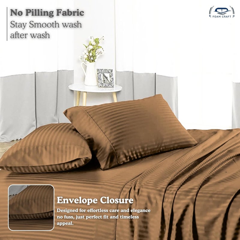 FOAM CRAFT Hotel Quality 6-Piece Stripe Bed Sheet Set - Brown, King - Image 4